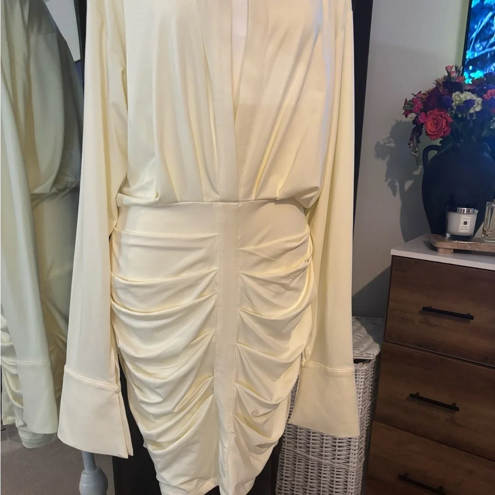 Elegant Buttery Yellow Ruched Dress - Picture 2 of 4